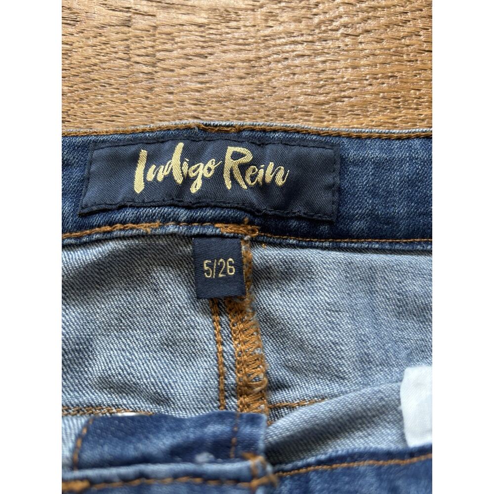 Indigo Rein Button Front Denim Mini Skirt Raw Hem Sz 5 Y2K Boho Western - Picture 4 of 6